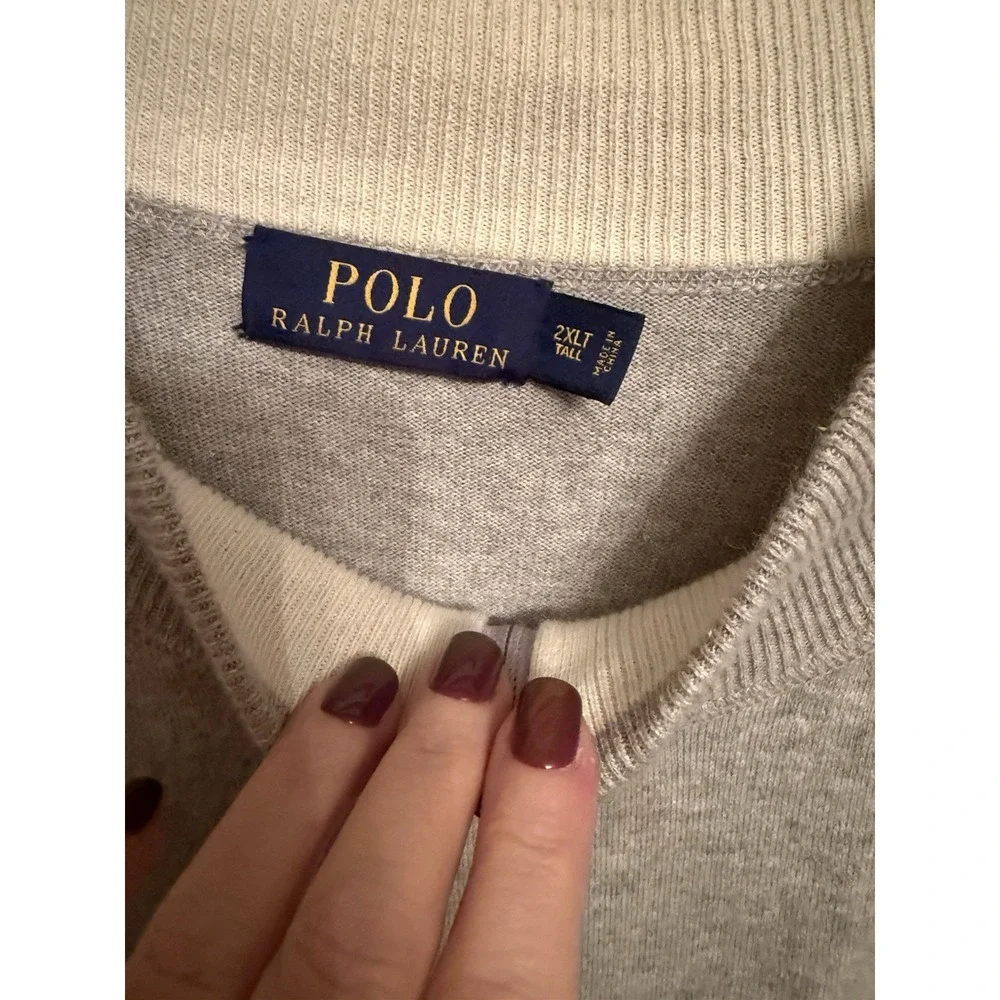 Men's Polo Ralph Lauren 2XLT Full Zip Gray & White Trim Cotton‎ Sweater Jacket